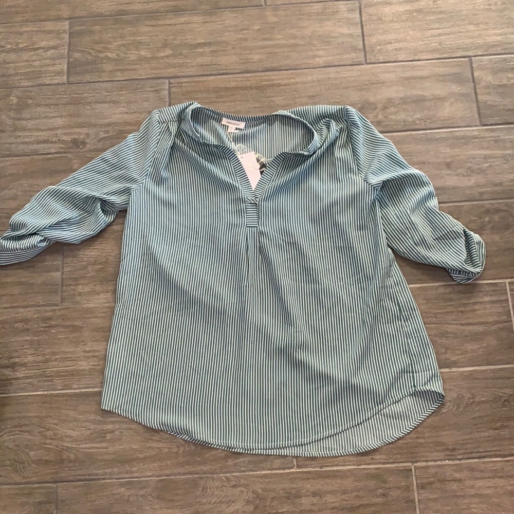 New with tags - green and white striped blouse